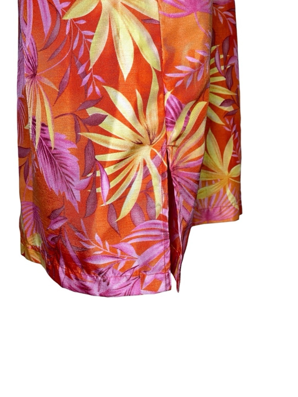 Selene Sport Tropical Orange & Pink Leaf Print Sleeveless Retro Y2K Midi Dress - Picture 6 of 15